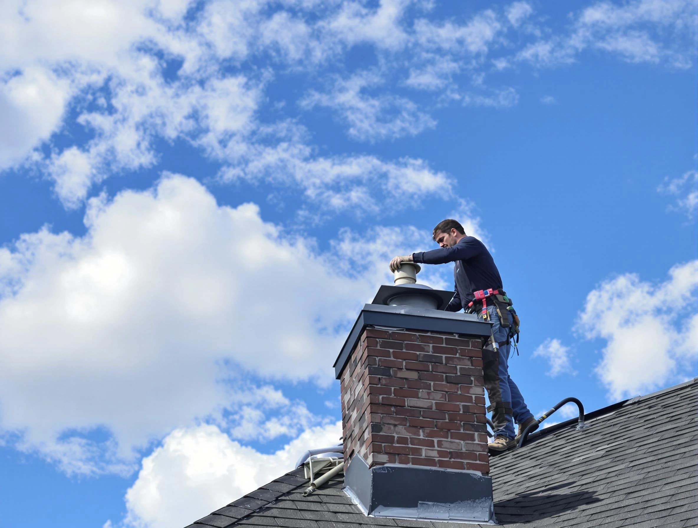 Wayne Chimney Sweep installing a sturdy chimney cap in Wayne, NJ