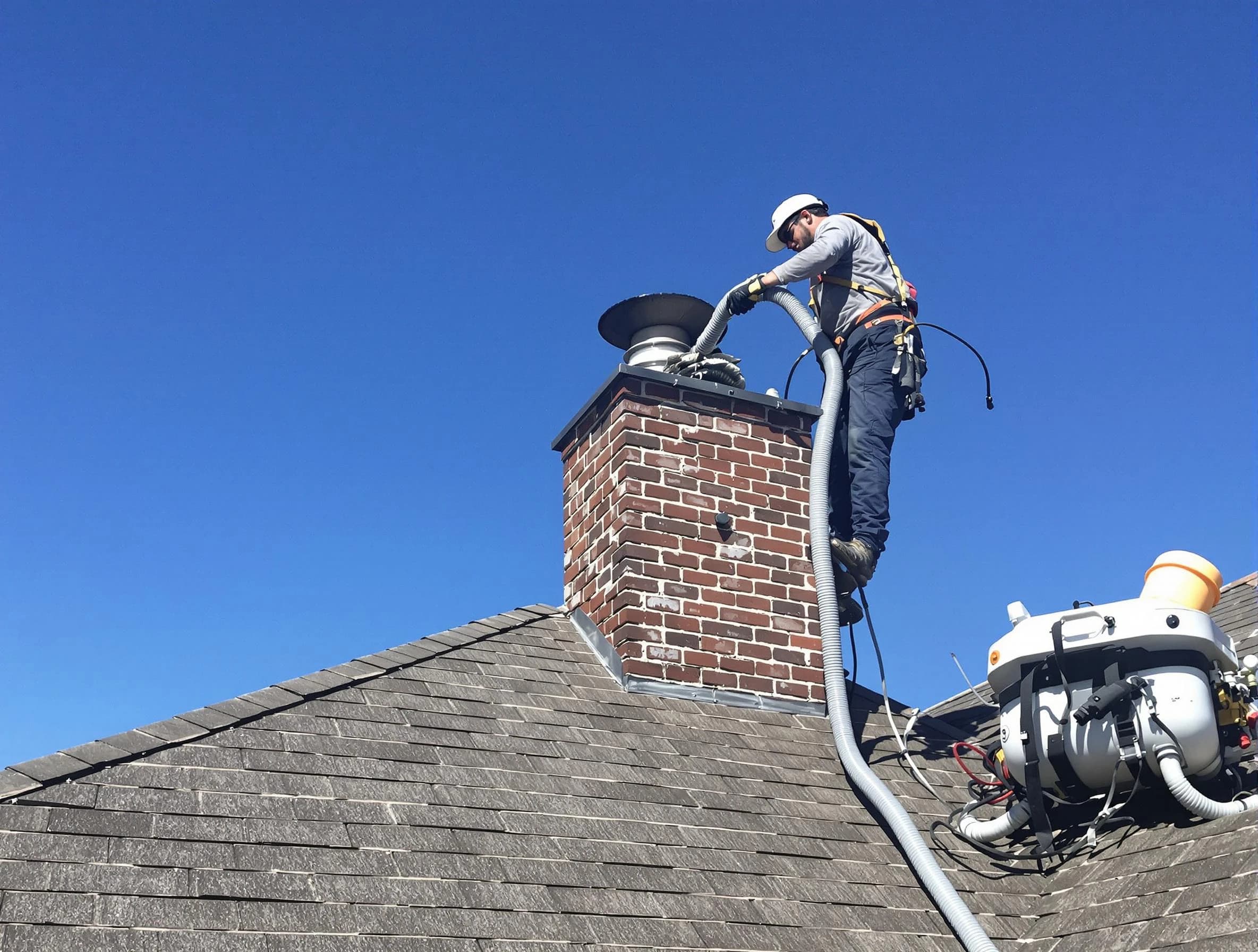 Dedicated Wayne Chimney Sweep team member cleaning a chimney in Wayne, NJ