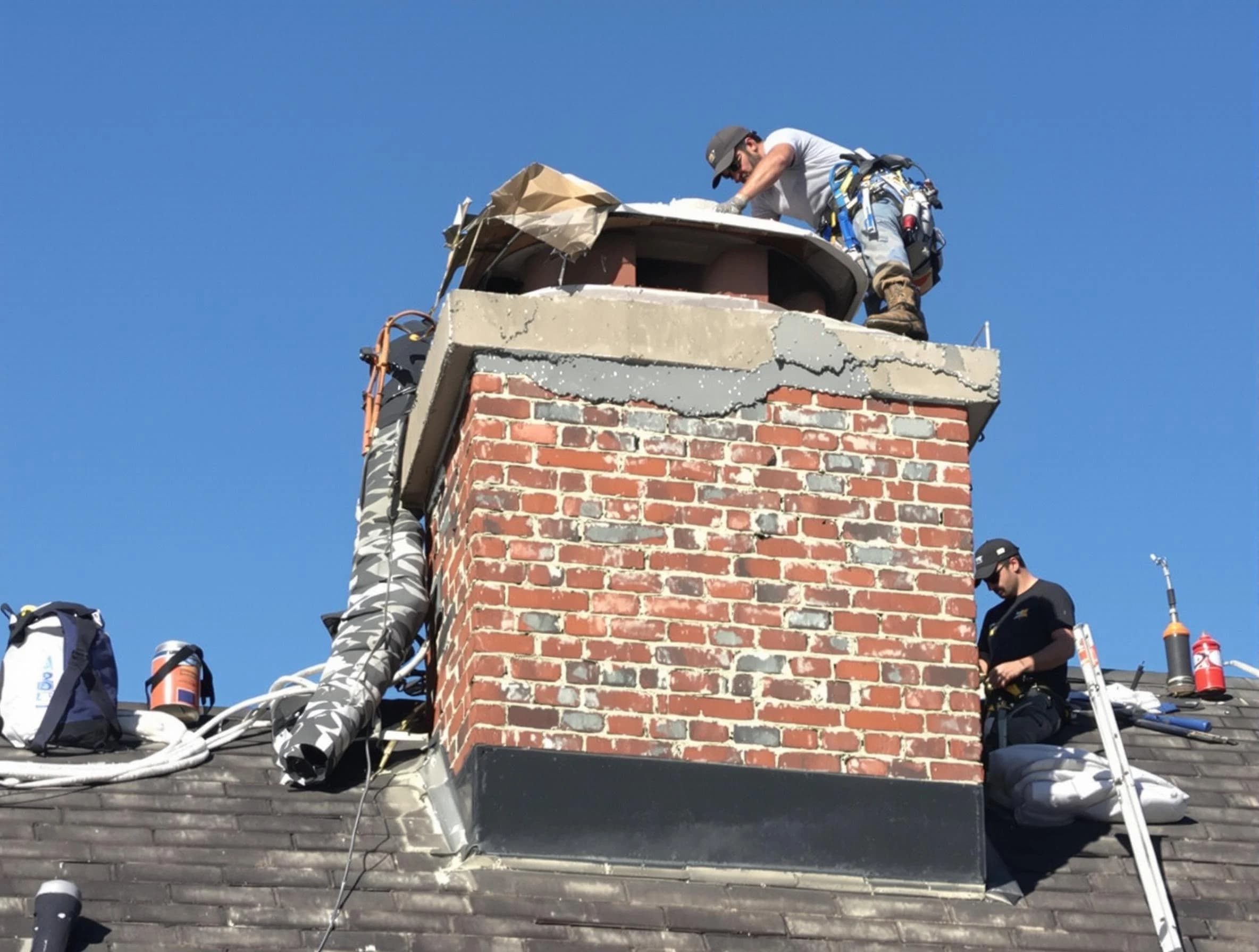 Wayne Chimney Sweep installing a custom chimney crown in Wayne, NJ