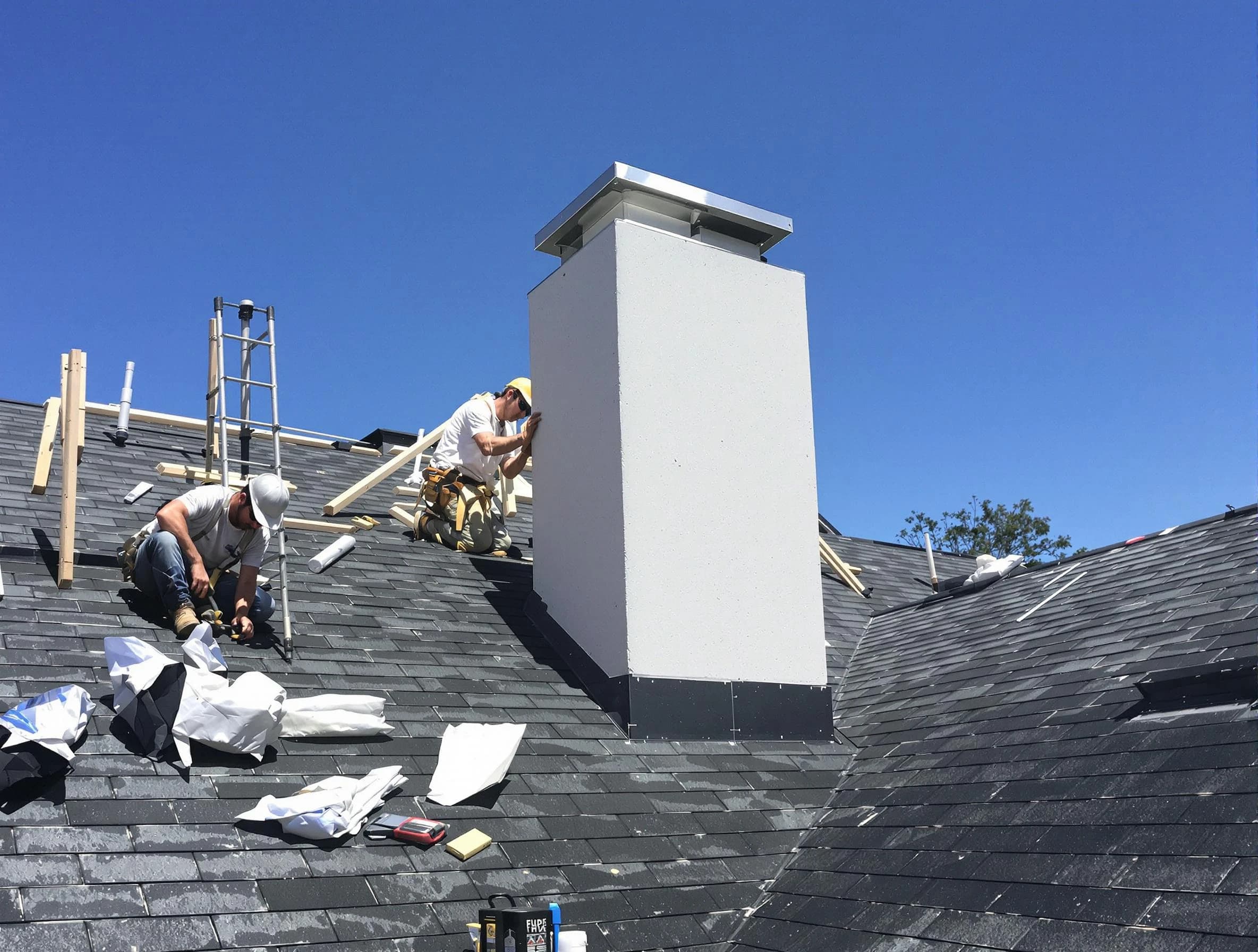 Wayne Chimney Sweep crew installing a new chimney in Wayne, NJ