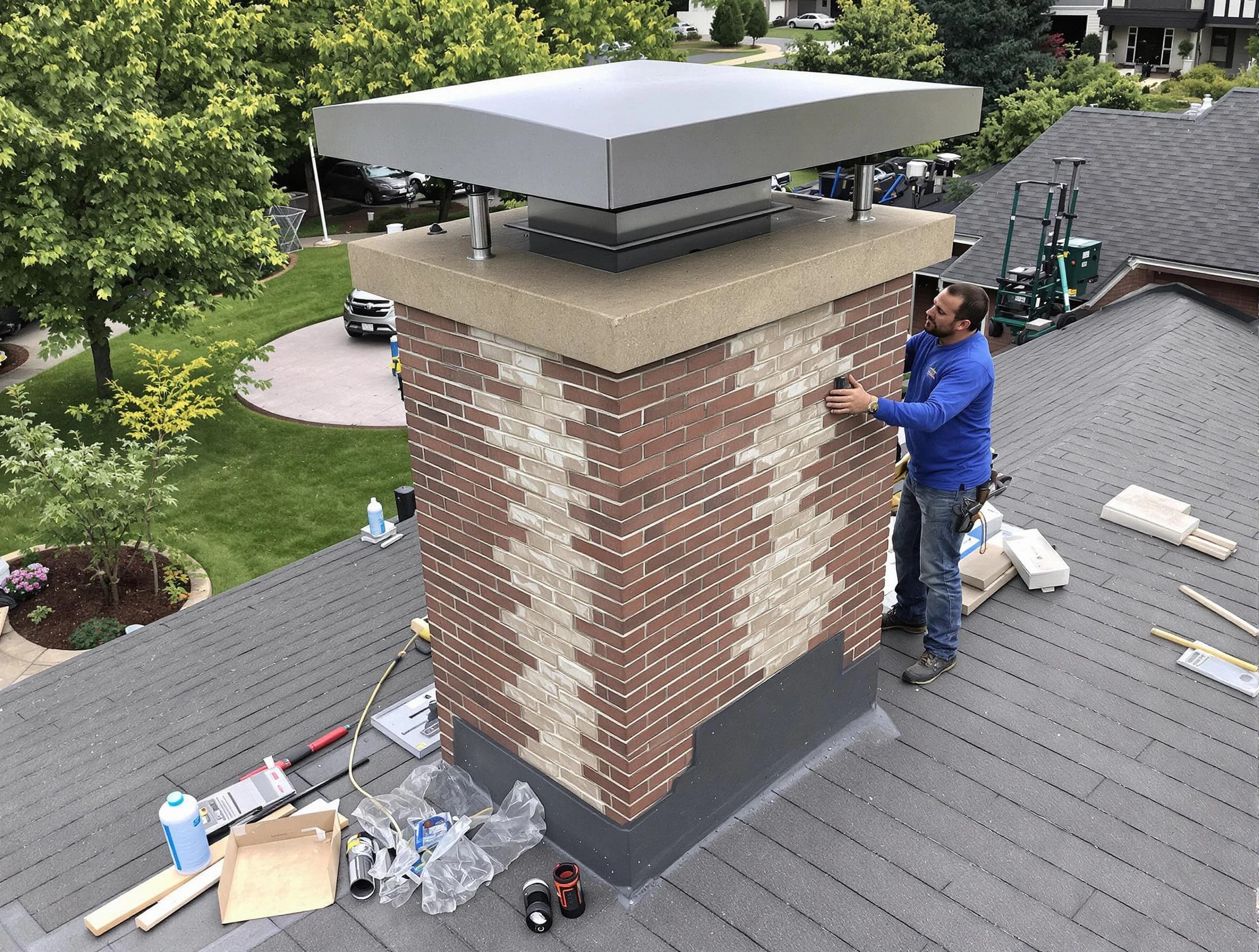 Wayne Chimney Sweep team working on a custom chimney remodel in Wayne, NJ