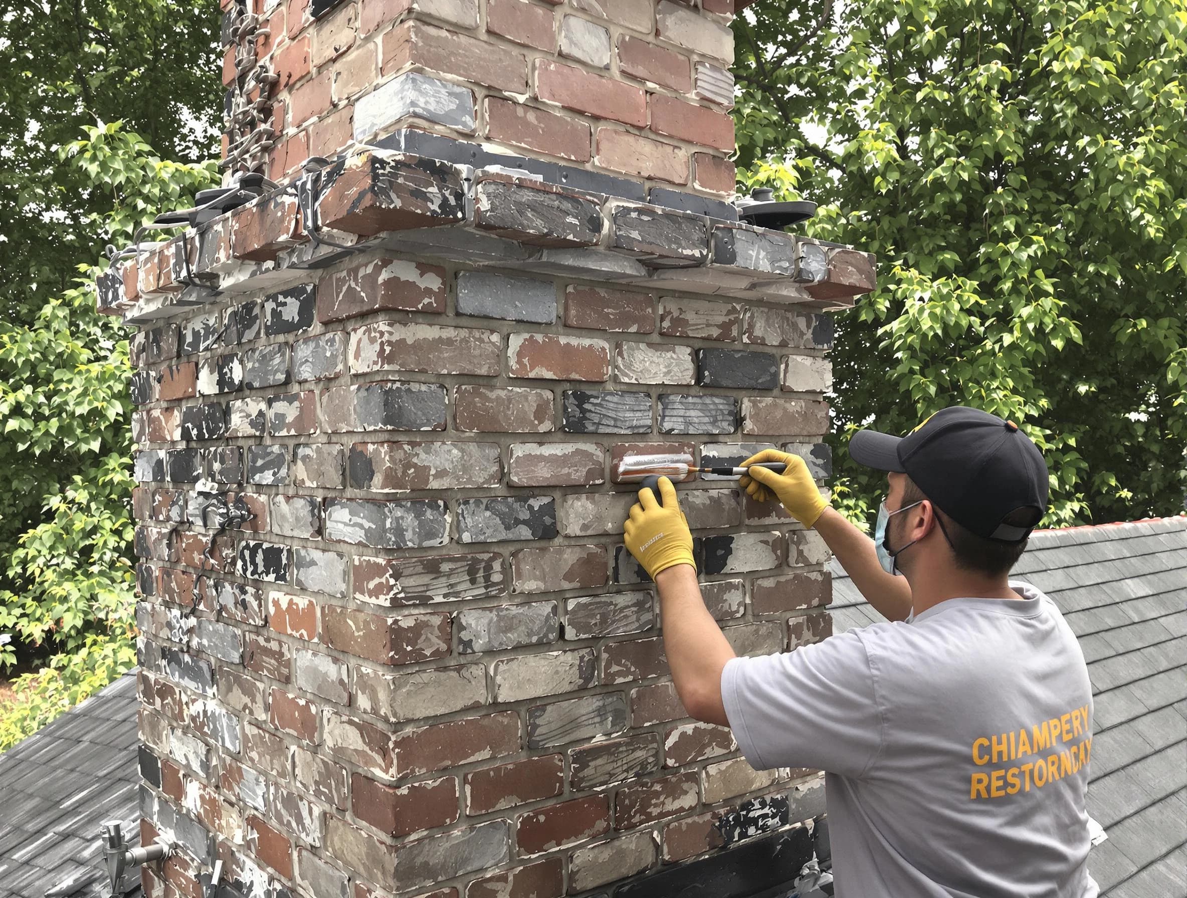 In-progress chimney restoration by Wayne Chimney Sweep in Wayne, NJ