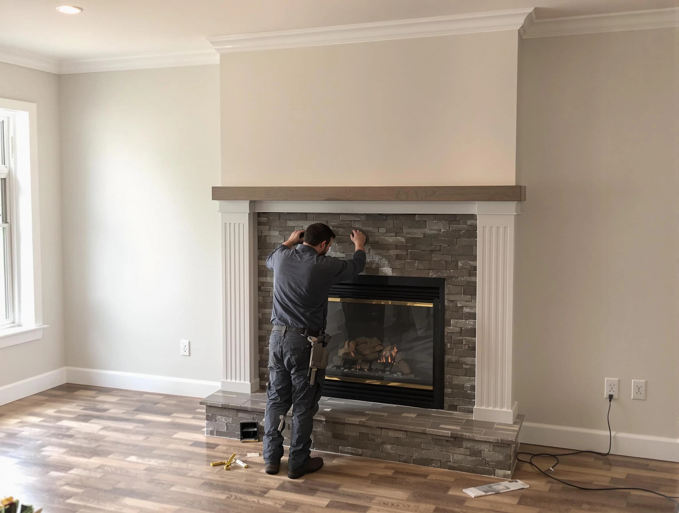 Wayne Chimney Sweep finishing a custom fireplace install in Wayne, NJ