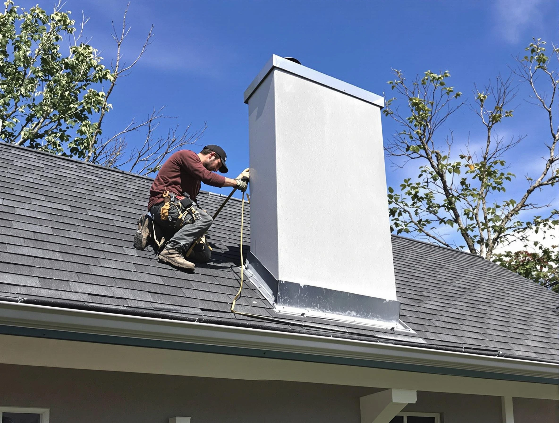Wayne Chimney Sweep team member finishing chimney construction in Wayne, NJ