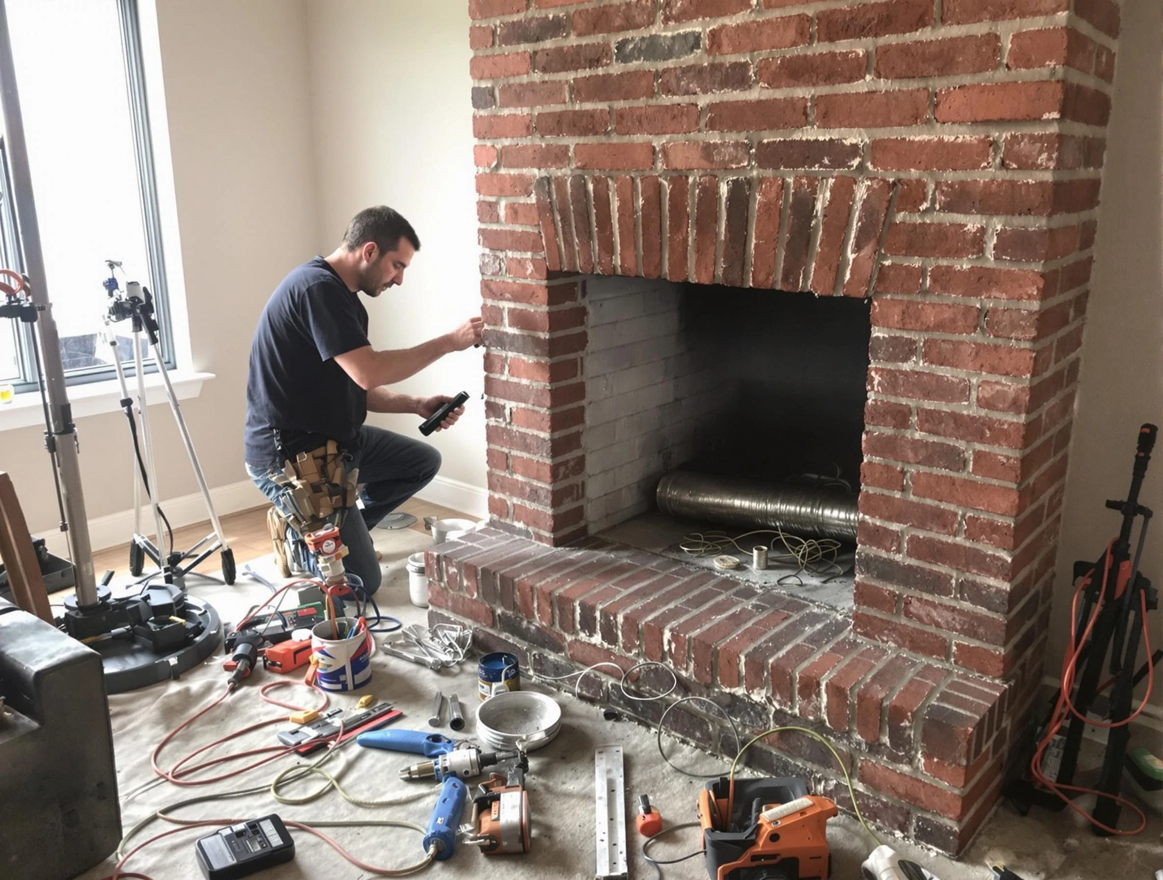 Wayne Chimney Sweep specialist finalizing chimney liner service in Wayne, NJ